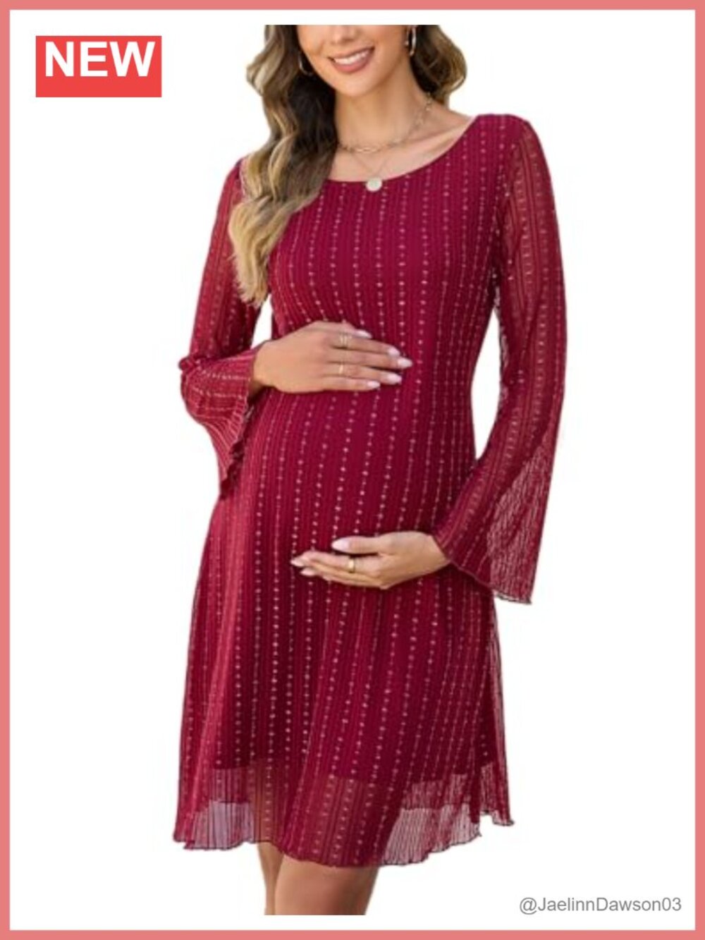 AISWI Sparkly Mesh Mini Maternity Dress Sheer Bell Sleeves Tie Back Baby Shower